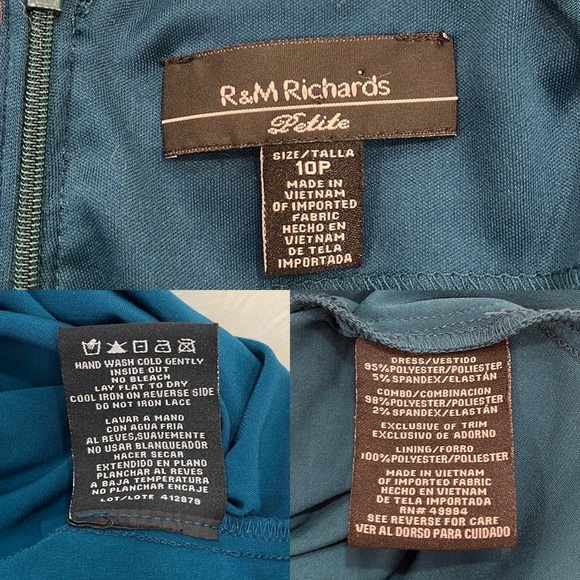 R&M Richard’s Lace Cap Sleeve Green Teal Cocktail Dress - Picture 10 of 14